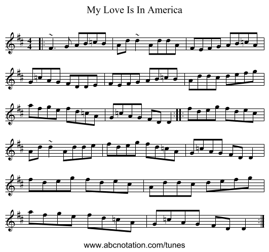 My Love Is In America - staff notation