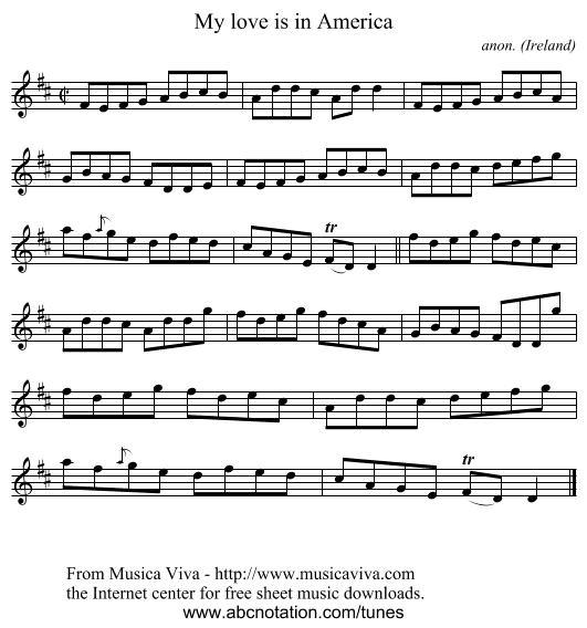 My love is in America - staff notation