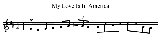My Love Is In America - staff notation