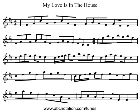 My Love Is In The House - staff notation
