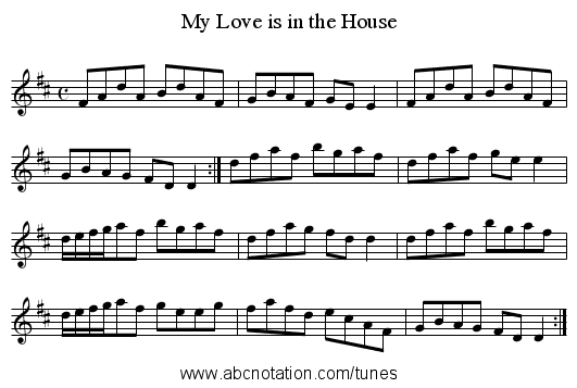 My Love is in the House - staff notation