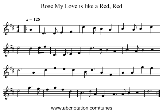My Love is like a Red, Red, Rose - staff notation