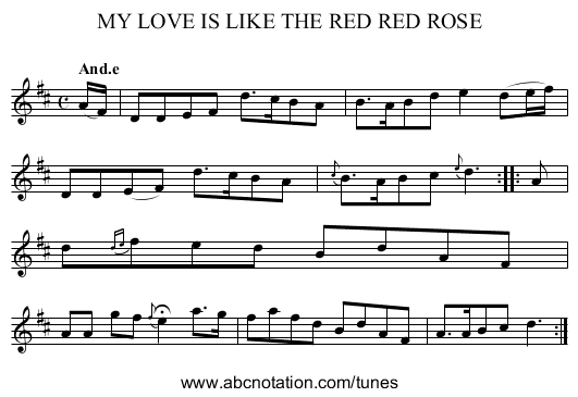 MY LOVE IS LIKE THE RED RED ROSE - staff notation