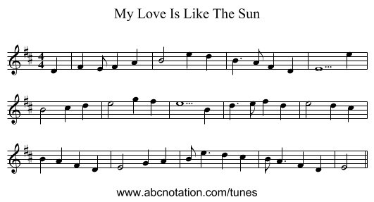 My Love Is Like The Sun - staff notation