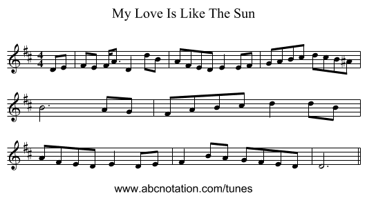 My Love Is Like The Sun - staff notation