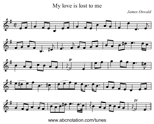 My love is lost to me - staff notation