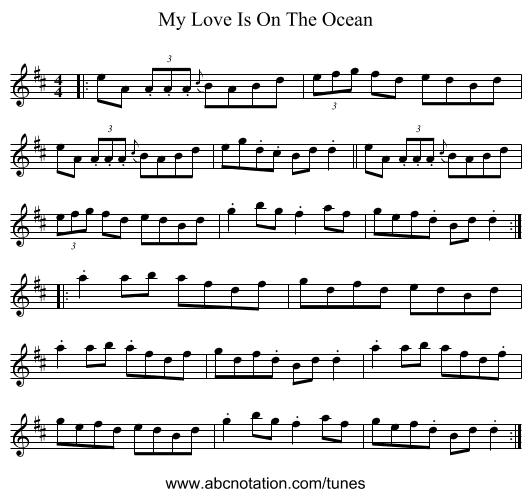My Love Is On The Ocean - staff notation