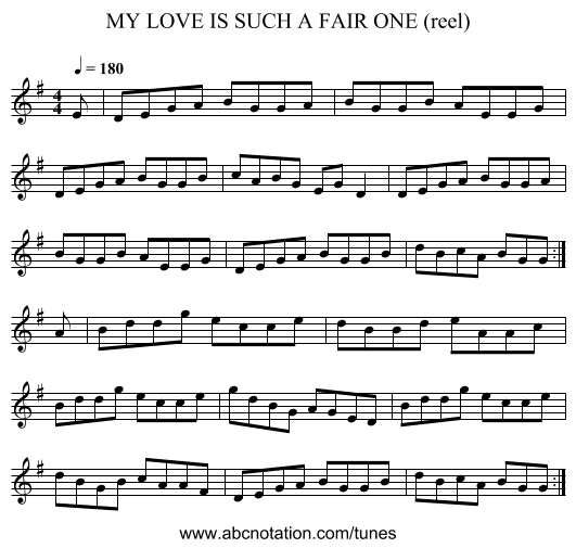 MY LOVE IS SUCH A FAIR ONE (reel) - staff notation
