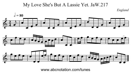 My Love She's But A Lassie Yet. JaW.217 - staff notation