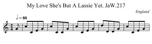 My Love She's But A Lassie Yet. JaW.217 - staff notation