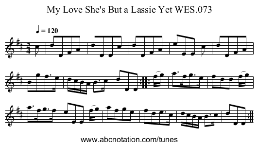 My Love She's But a Lassie Yet WES.073 - staff notation