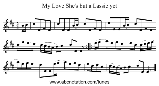 My Love She's but a Lassie yet - staff notation