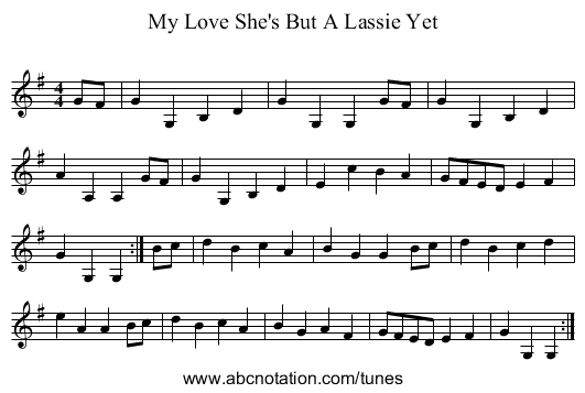 My Love She's But A Lassie Yet - staff notation
