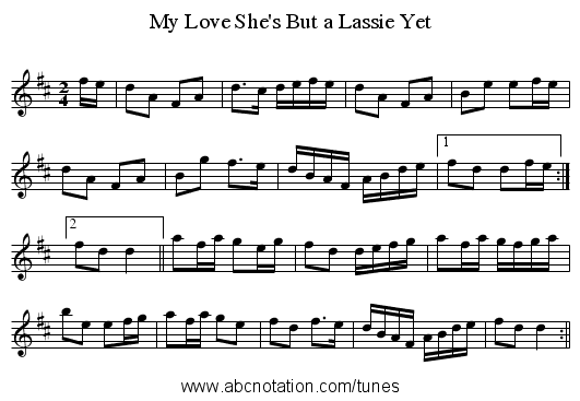 My Love She's But a Lassie Yet - staff notation