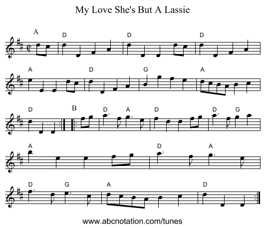 My Love She's But A Lassie - staff notation