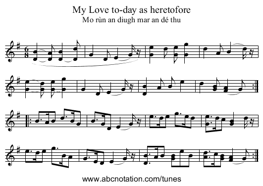 My Love to-day as heretofore - staff notation
