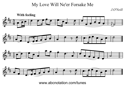 My Love Will Ne'er Forsake Me - staff notation