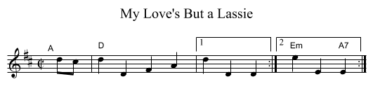 My Love's But a Lassie - staff notation