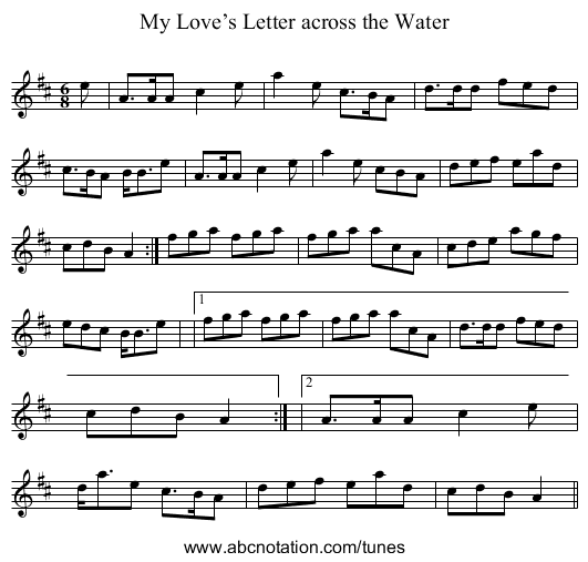 My Love’s Letter across the Water - staff notation