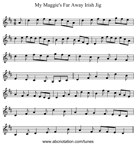 My Maggie's Far Away Irish Jig - staff notation