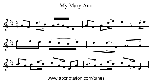 My Mary Ann - staff notation