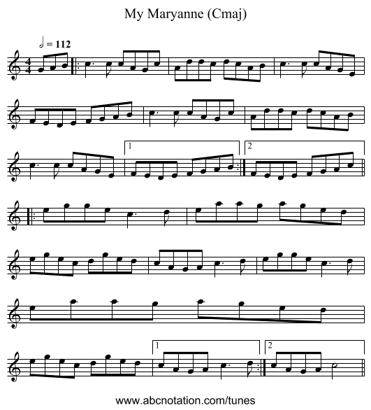 My Maryanne (Cmaj) - staff notation