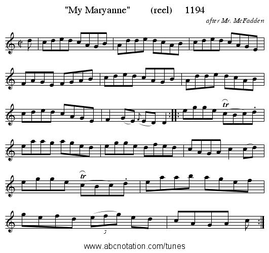 My Maryanne        (reel)     1194 - staff notation