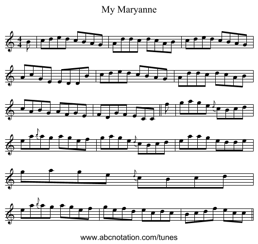My Maryanne - staff notation