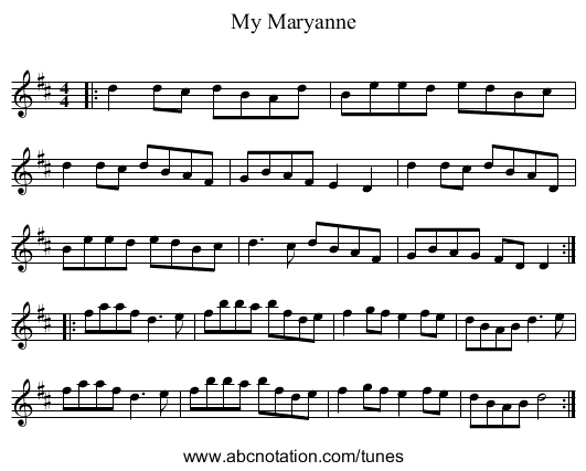 My Maryanne - staff notation