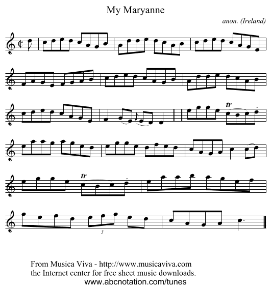 My Maryanne - staff notation