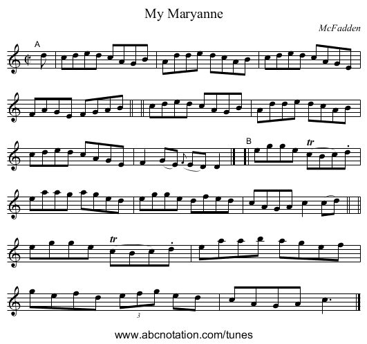 My Maryanne - staff notation