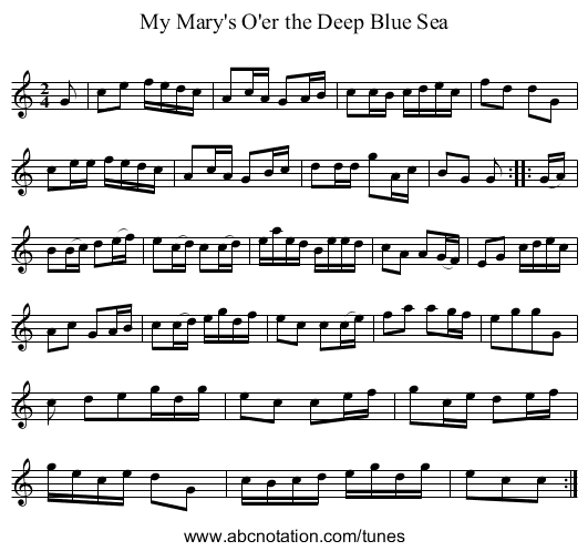 My Mary's O'er the Deep Blue Sea - staff notation
