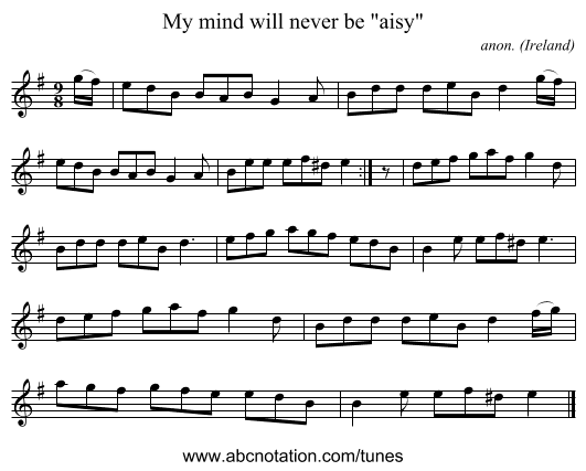 My mind will never be aisy - staff notation