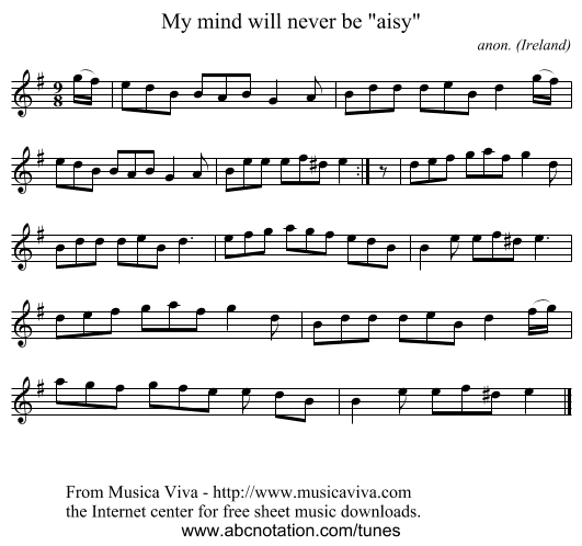 My mind will never be aisy - staff notation