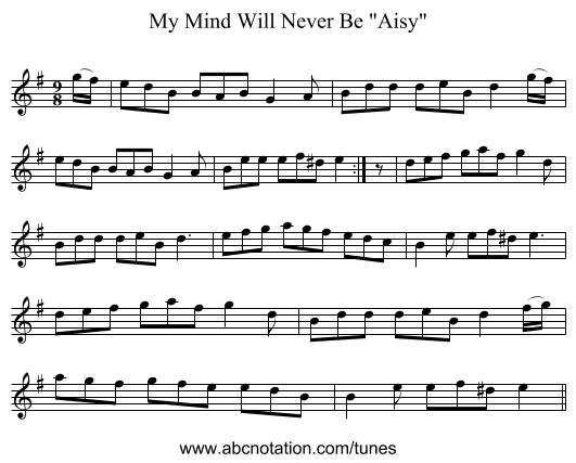 My Mind Will Never Be Aisy - staff notation