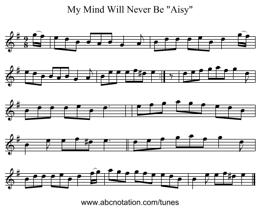My Mind Will Never Be Aisy - staff notation