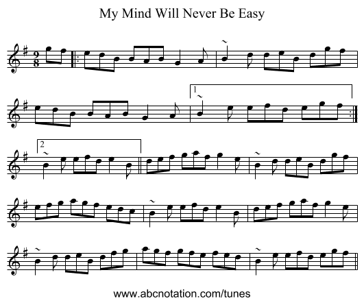 My Mind Will Never Be Easy - staff notation