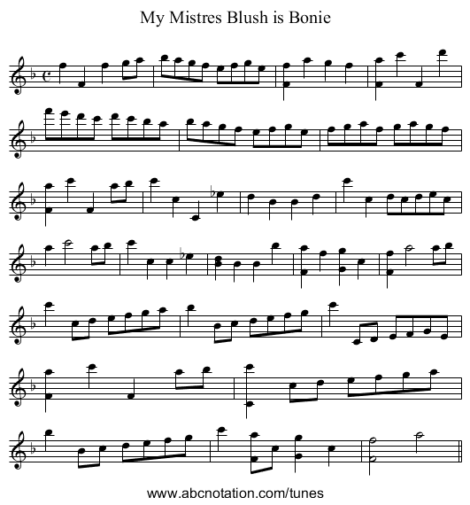 My Mistres Blush is Bonie - staff notation