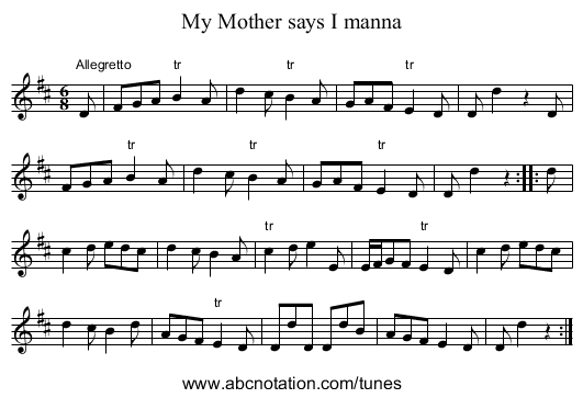 My Mother says I manna - staff notation