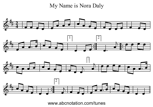 My Name is Nora Daly - staff notation