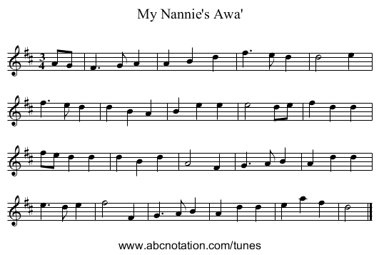 My Nannie's Awa' - staff notation