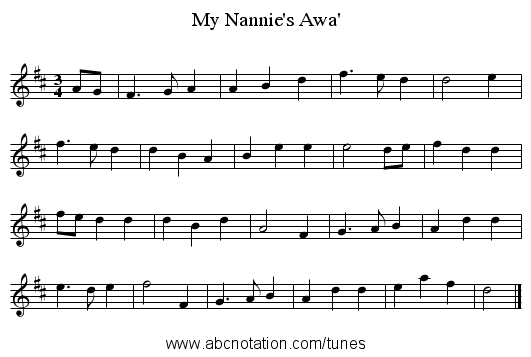 My Nannie's Awa' - staff notation