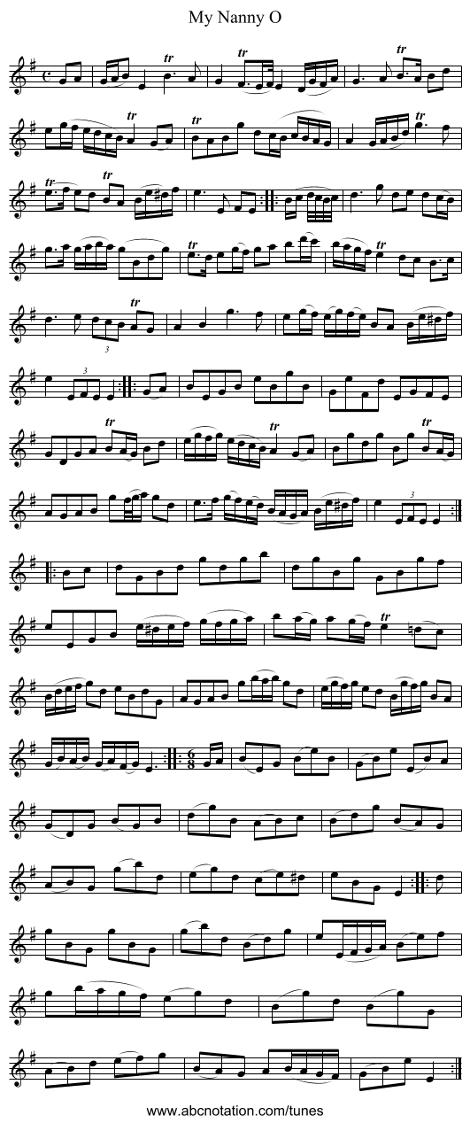 My Nanny O - staff notation