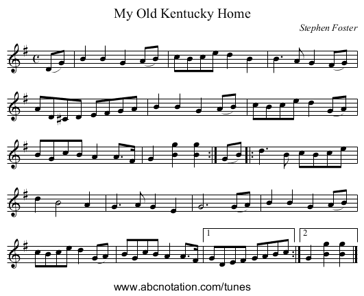 My Old Kentucky Home - staff notation