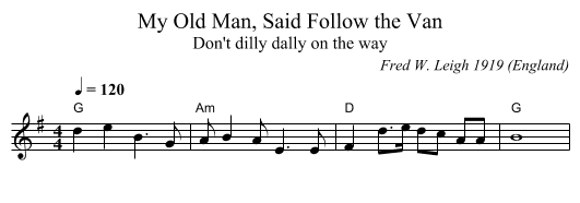 My Old Man, Said Follow the Van - staff notation