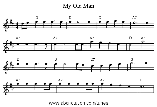 My Old Man - staff notation