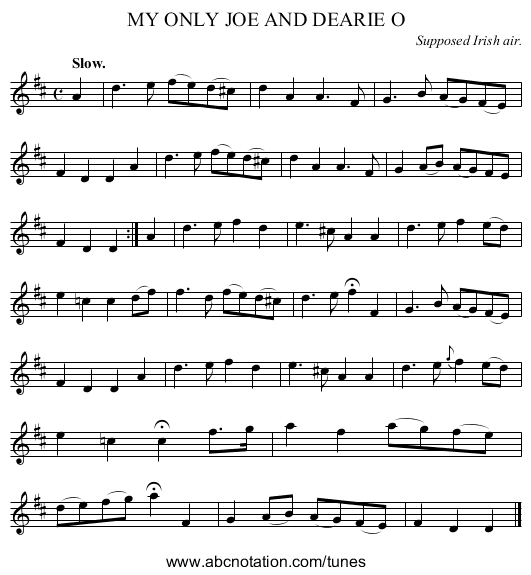 MY ONLY JOE AND DEARIE O - staff notation