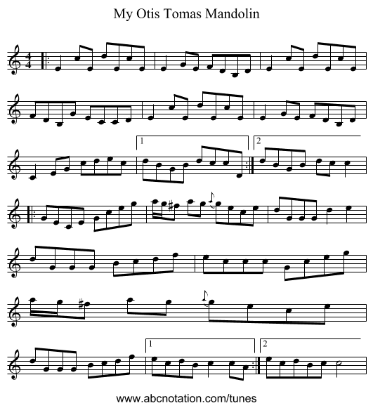 My Otis Tomas Mandolin - staff notation
