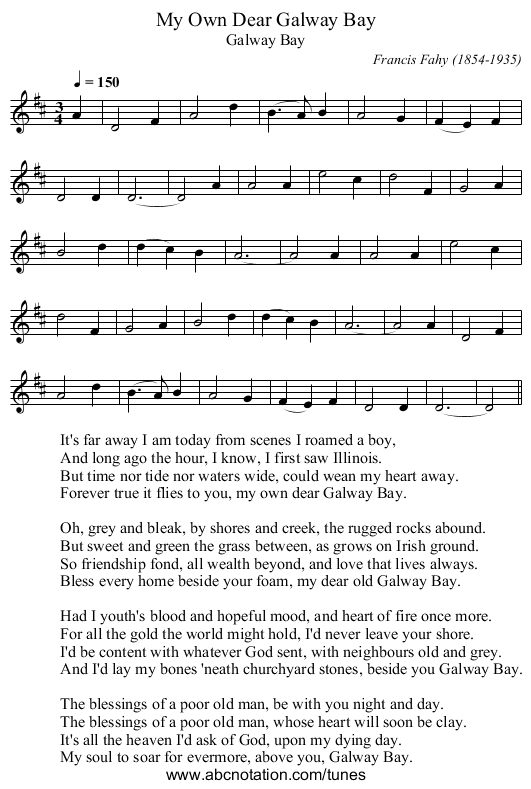 My Own Dear Galway Bay - staff notation