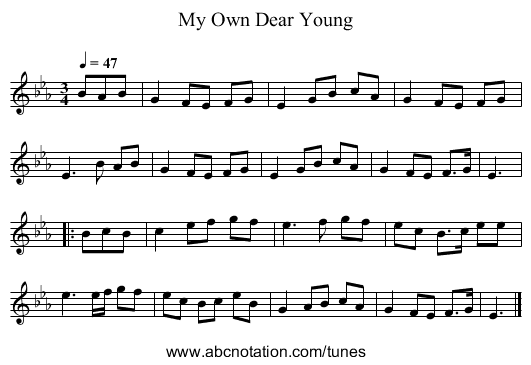 My Own Dear Young - staff notation